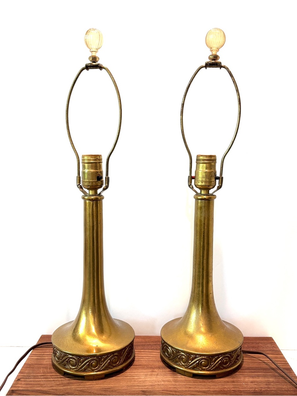 Set of 2 Pair Brass Table Lamps Mid-century Modern Mitchell Hollywood Regency